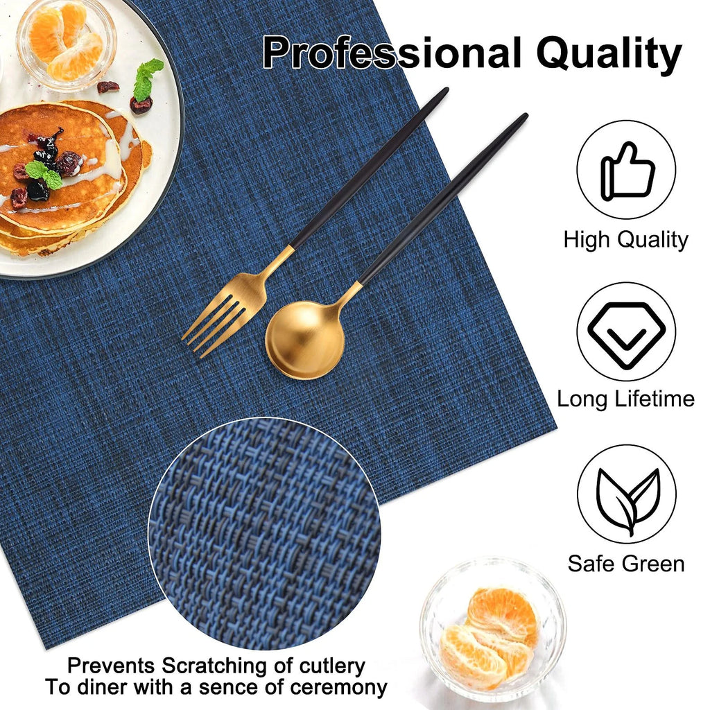 Heat resistant placemats set of 4, washable non-slip vinyl, navy blue B880