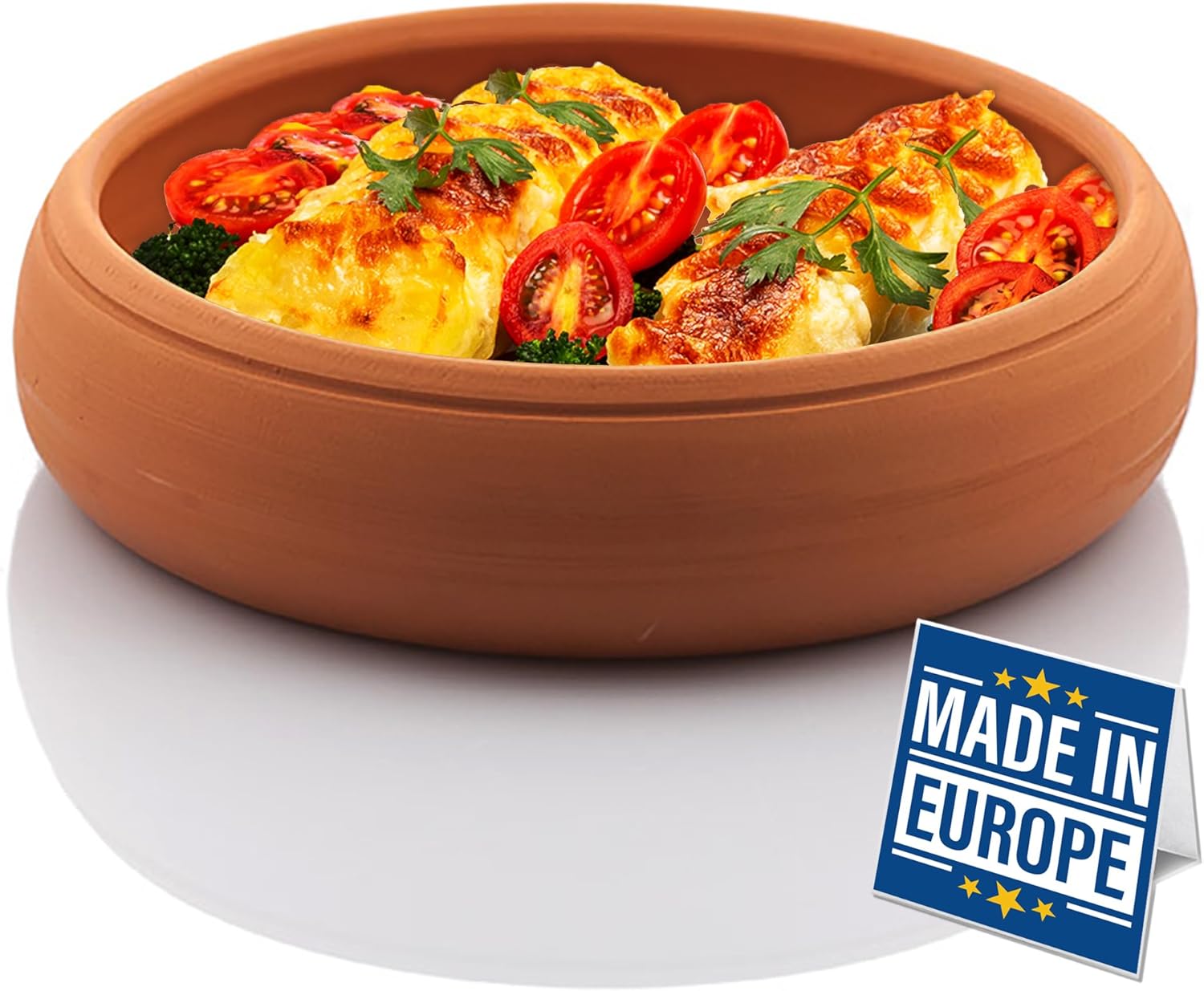 Crystalia Clay Pot for Cooking, Handmade Terracotta Cookware, Unglazed Serving Cazuela Pan for Mexican Indian Korean Dishes, Large Earthenware Bowl, Handcrafted Turkish Mud Pottery for Food, Oven Safe