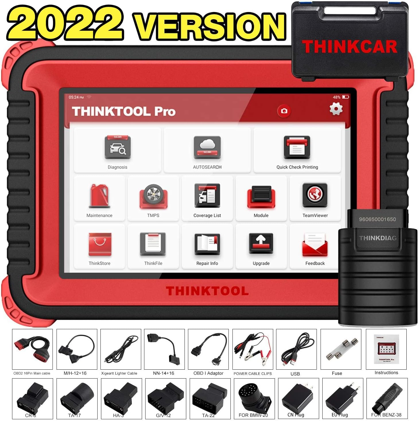 Thinktool Pro Bi-Directional Scanner, Thinkcar All Systems Bluetooth OBD2 Diagnostic Scan Tool, Code Reader 31+ Resets, Key Match, ECU Coding, Autoauth for FCA SGW, 2 Years Free Update (34 Reset)
