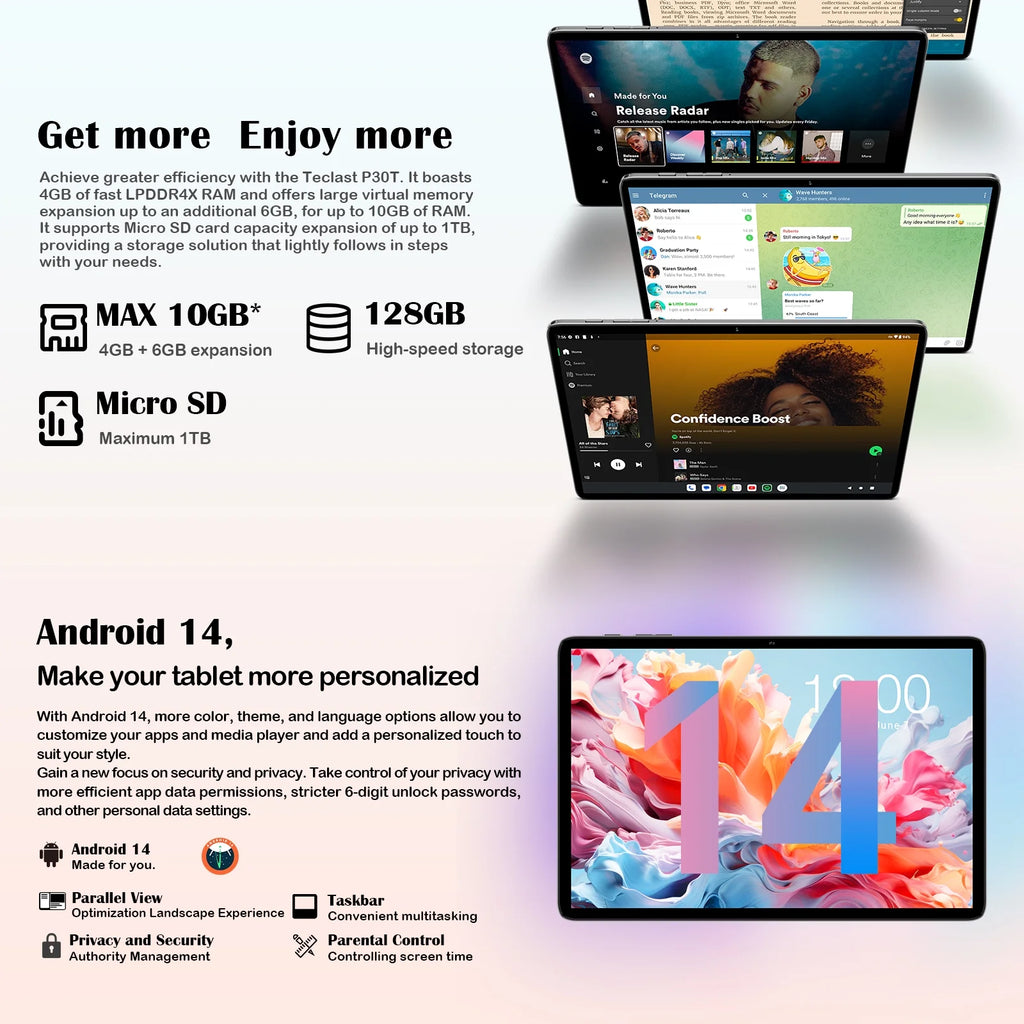 10 inch Android Tablet, 10GB RAM 128GB ROM, Octa Core, HD Display T99097