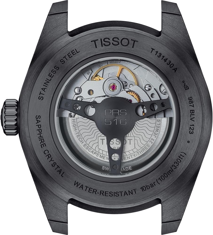 Men's Automatic Watch with Black PVD Steel Case and Leather Strap H499
