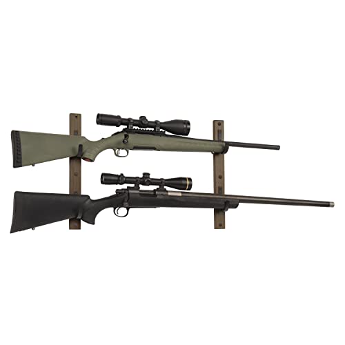 Indoor Gun Rack for 2-4 Rifles or Shotguns, Wall Mounted Wood with Metal Hooks K229530
