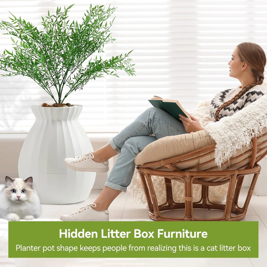 Hidden Litter Box Enclosed with Odor Removal System, Large Cat Litter Box Furniture, White T8767