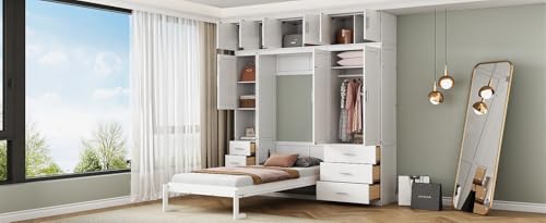 Twin Size Murphy Bed Frame with Lockers and Wardrobes O928