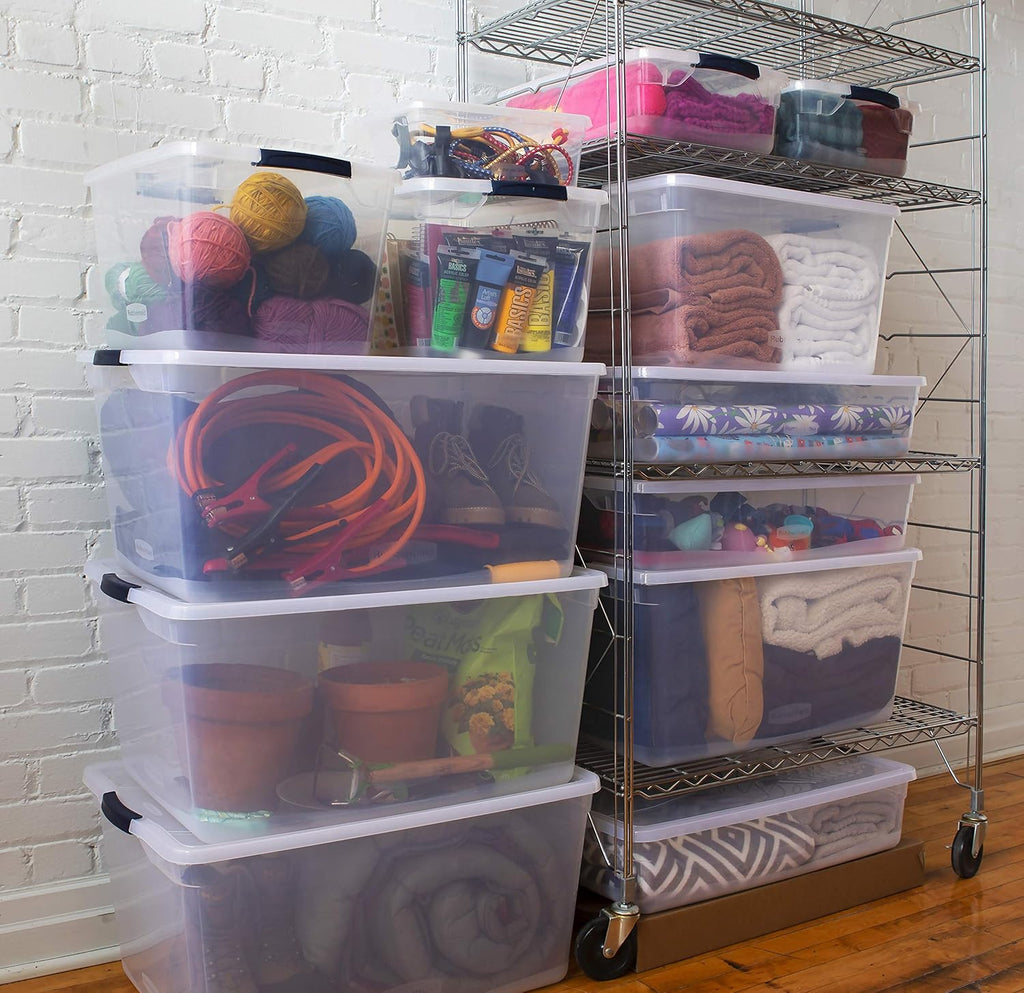 Clear 71 QT Stackable Storage Containers with Latching Lids, Pack of 4 U949639