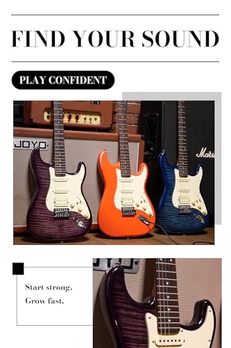Electric Guitar with Coil-Split, Roasted Maple Neck, HSS Pickups, Beginner Kit with Amp and Bag C21096