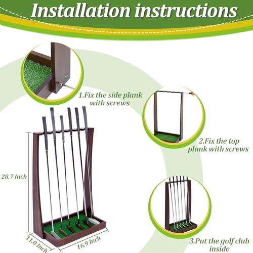 Golf Club Holder Stand with Artificial Grass Mat, Holds 6 Clubs Y780567