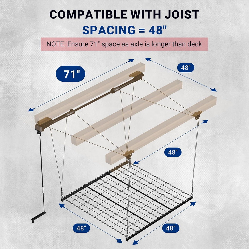 Overhead Garage Storage Rack, 4x4 Ft, Adjustable Heavy-Duty Ceiling Rack, 300 lbs J20957