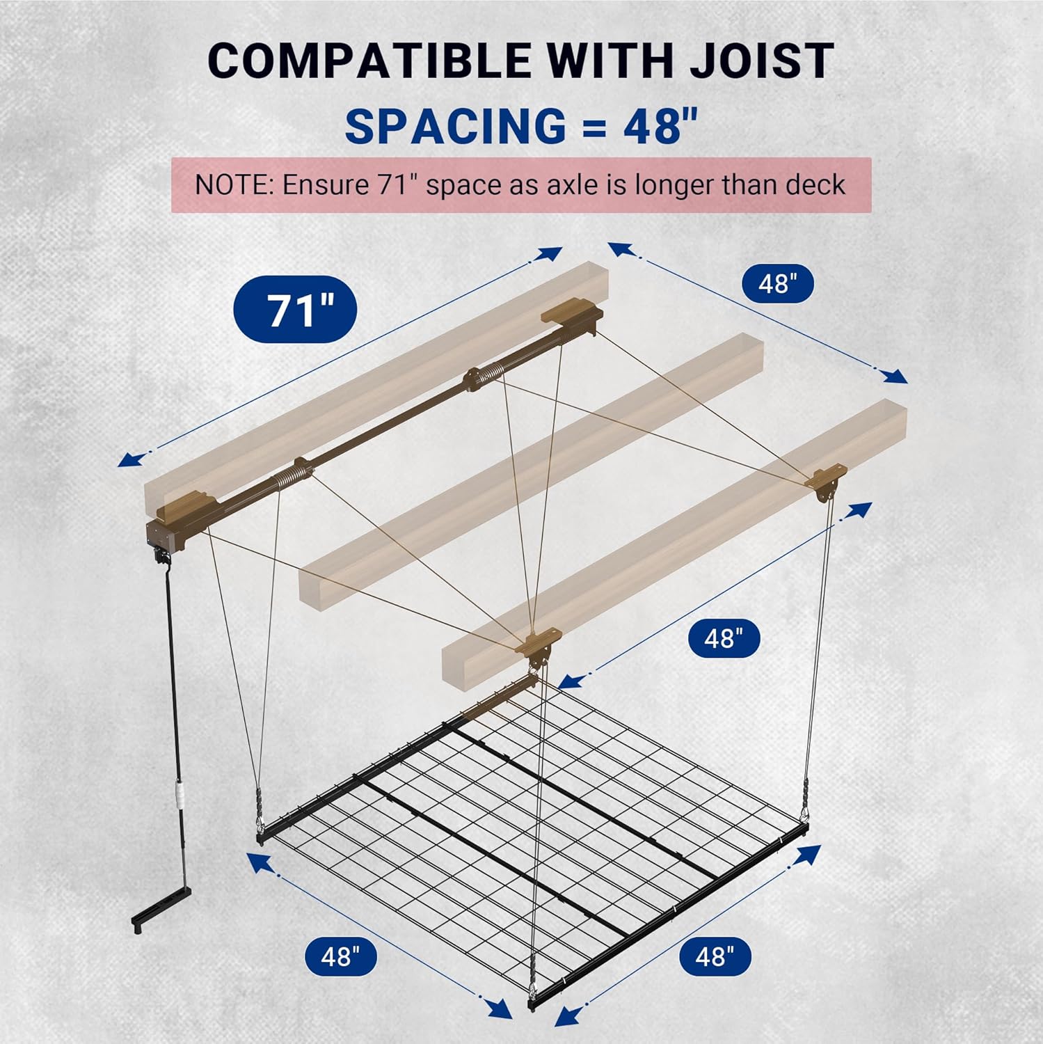 Overhead Garage Storage Rack, 4x4 Ft, Adjustable Heavy-Duty Ceiling Rack, 300 lbs J20957