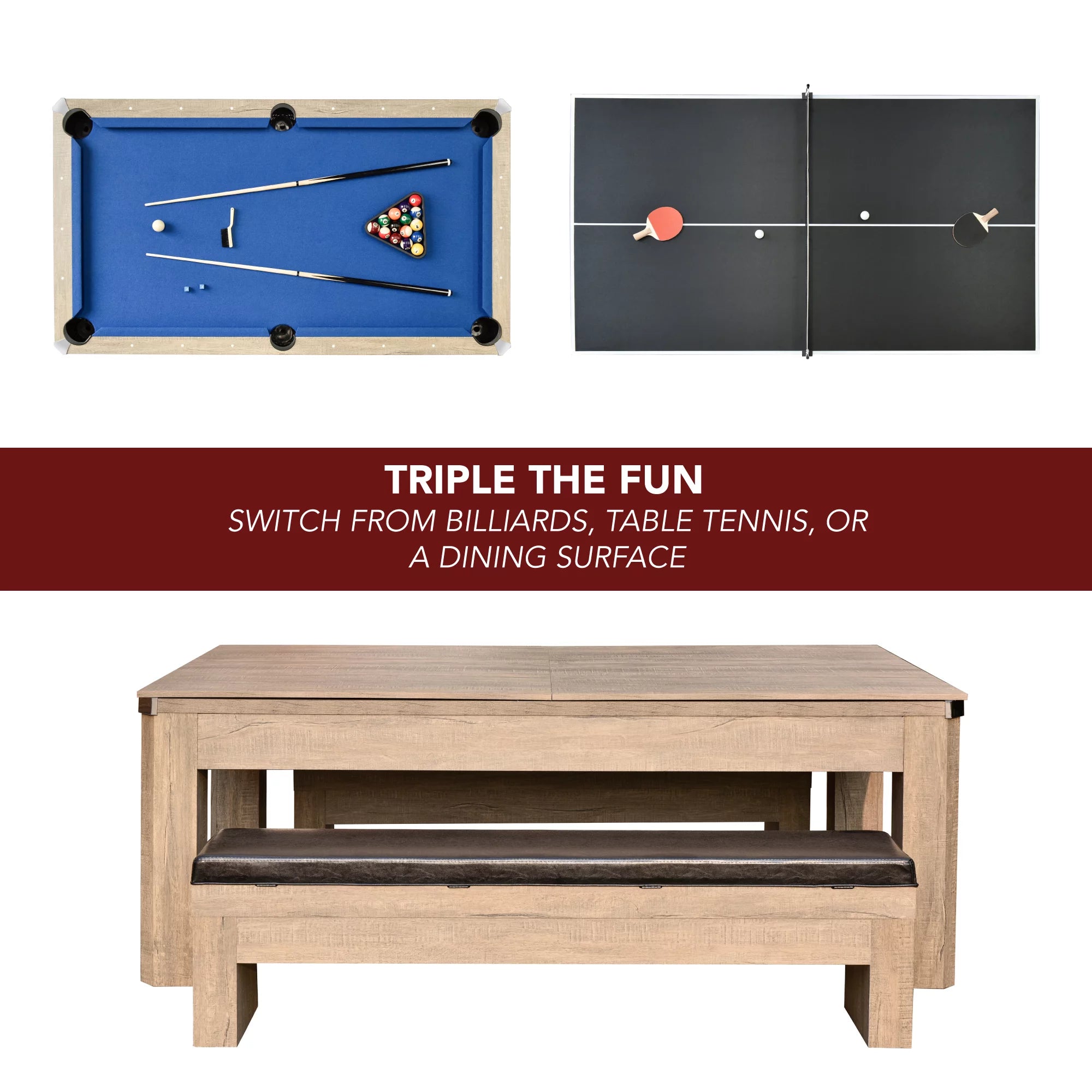 7-ft Pool Table Combo Set with Benches, Rustic Gray G46451