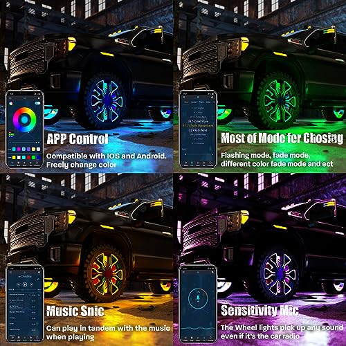 Wheel Lights for Truck - RGB Rim Light for Car/SUV - Wheel Well Ring Lights with Sequential and Multi-Color, Waterproof DC 12v C3041