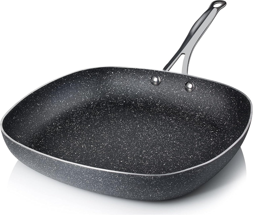 Granitestone 11" Shallow Square Frying Pan Nonstick Skillet, Scratchproof Diamond Infused Coating, No-warp Mineral-enforced Cookware Dishwasher Oven Safe PFOA-Free Kitchenware - As Seen On TV