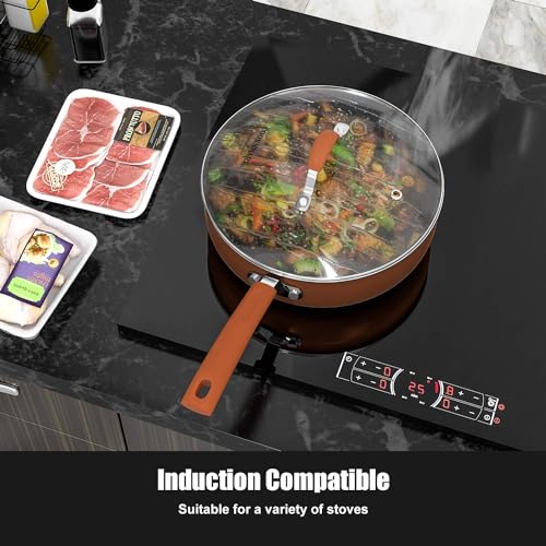 Copper Nonstick Frying Pan 12-Inch with Lid, Induction Safe U8814