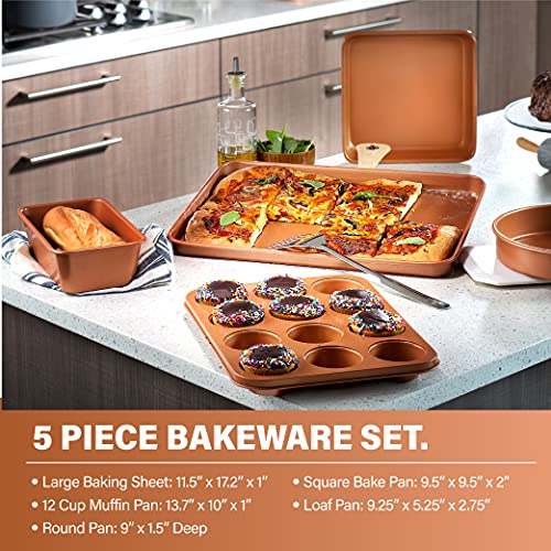 Hammered 15 Pc Copper Pots and Pans Set Non Stick Ceramic Cookware P583