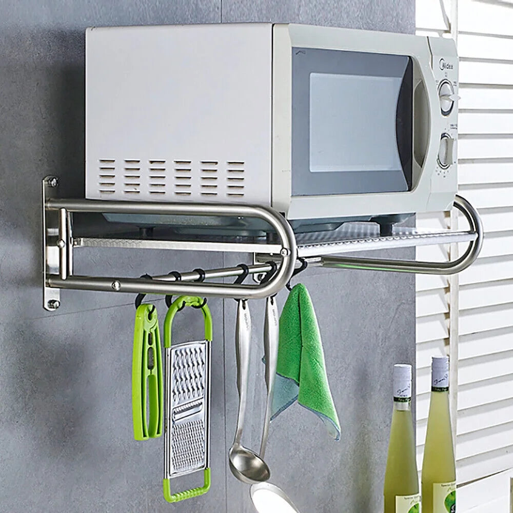 Stainless Steel Wall-Mount Microwave Oven Rack with 6 Hooks R473