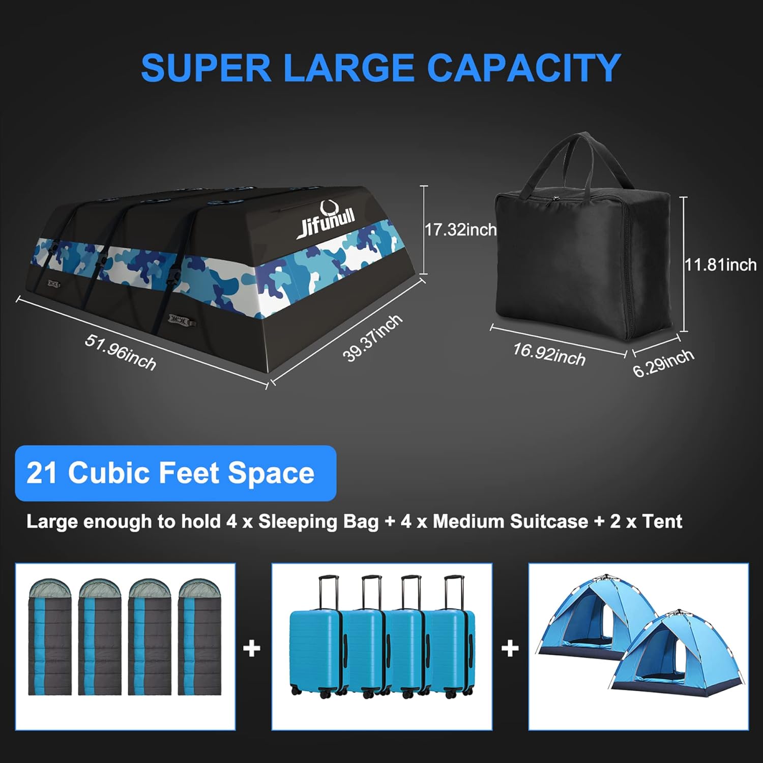 Rooftop Cargo Carrier Bag 21 Cubic Feet, Waterproof Soft-Shell Roof Rack with Anti-Slip Mat M640