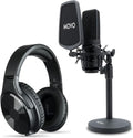 Movo Podcast Equipment Bundle with XLR Wired Microphone, 3.5mm/6.35mm Studio Headphones, and Desktop Mic Stand with Pop Filter - Great Music or Gaming Microphone - Studio Equipment for Recording Music