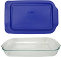 Pyrex (1) 233 Oblong Rectangle Clear Glass Casserole Baking Dish & (1) 233-PC Blue Lagoon Lid Made in the USA