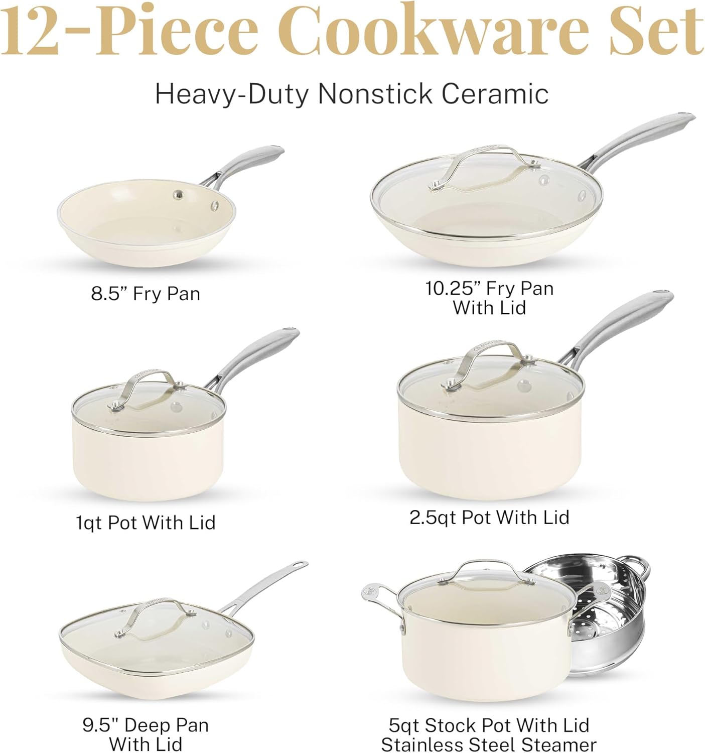 Ceramic Pots and Pans Set, 12 Piece Non Stick Cookware T34042