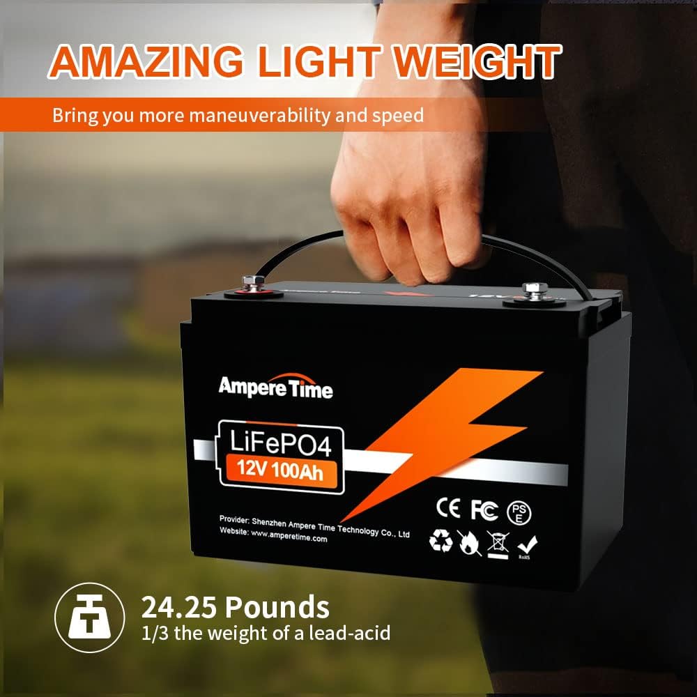 12V 100Ah LiFePO4 Battery with Charger and 100A BMS for RV, Solar, Marine C712