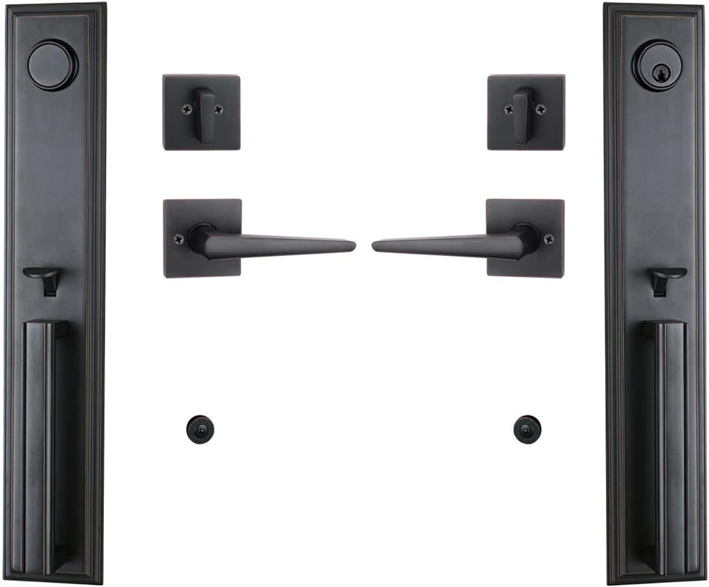Double Door Handlset for Front Door in Aged Bronze Finish (Keyed Entry Handle and Dummy Hanlset Set)
