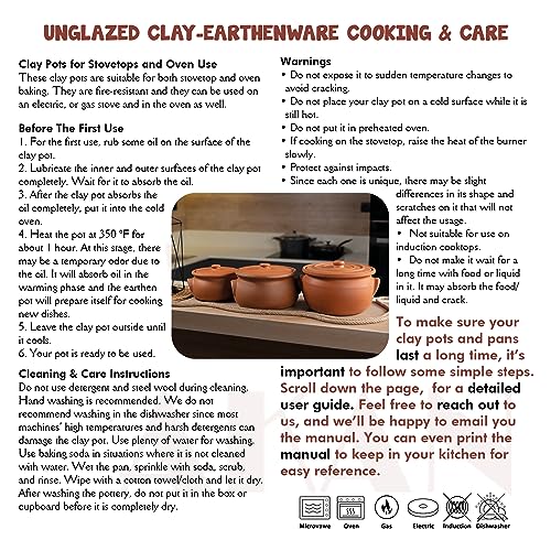 Clay Cooking Pot with Lid for Stove Top, Unglazed Traditional Casserole Q927