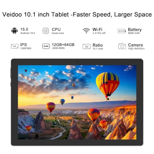 Tablet 10 inch with Keyboard Case, 12GB RAM, 1280x800 IPS HD Touch Screen E354