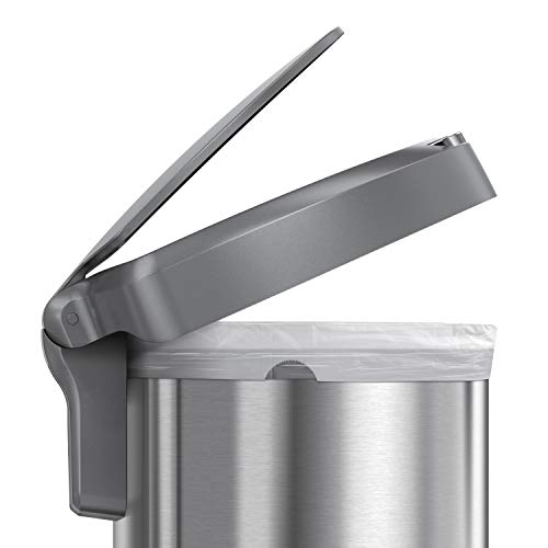 Semi-Round Sensor Automatic Trash Can, Brushed Stainless Steel with Grey Plastic Lid P213246