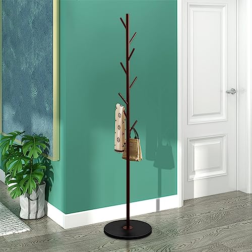Coat Rack Stand with Marble Base and 8 Wooden Hooks R357