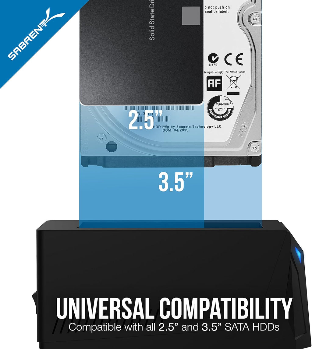 USB 3.0 to SATA Dual Bay External Hard Drive Docking Station for 2.5/3.5in HDD SSD with Cloner Function J42226