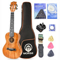 MORSE Concert Ukulele 23 Inch KOA Wood Ukelele with Gig Bag Strap Nylon String Tuner Picks (KOA Wood)