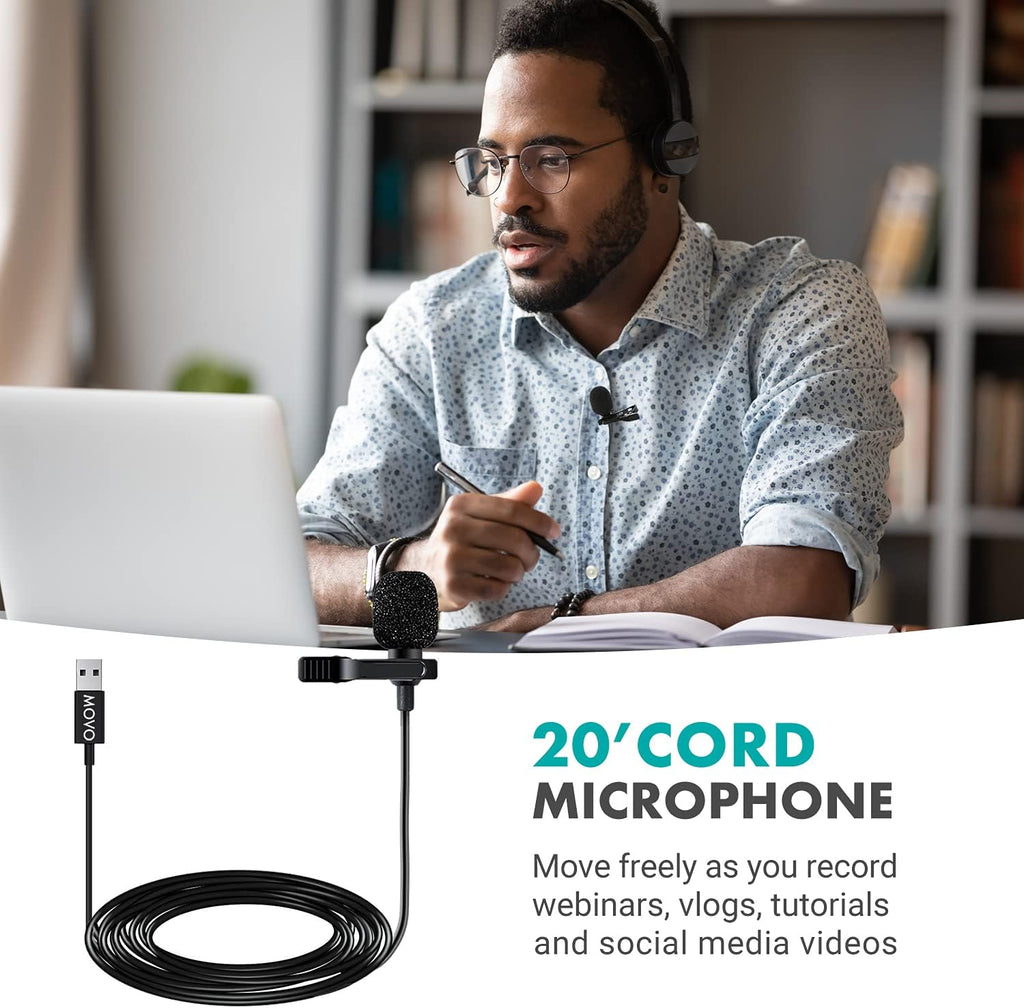 USB Lavalier Clip-on Omnidirectional Microphone for Laptop, PC and Mac F281