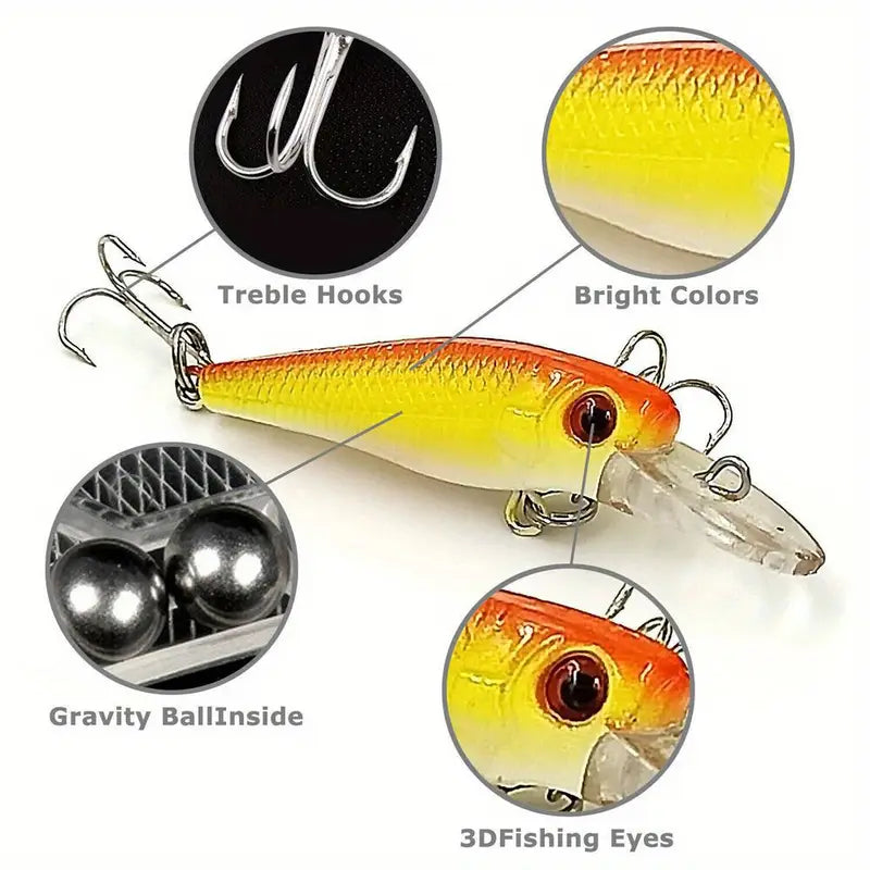 Bass Fishing Lures Kit - 30pcs Mixed Color Crankbaits Minnow Baits D504