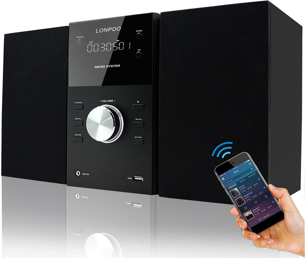 Home Stereo System with CD Player - Micro Shelf System with Bluetooth, FM Radio | USB Port | AUX-in | Earphones Output | Remote Control | DSP Technology | LED Display| Home Stereo Audio (LP-808)