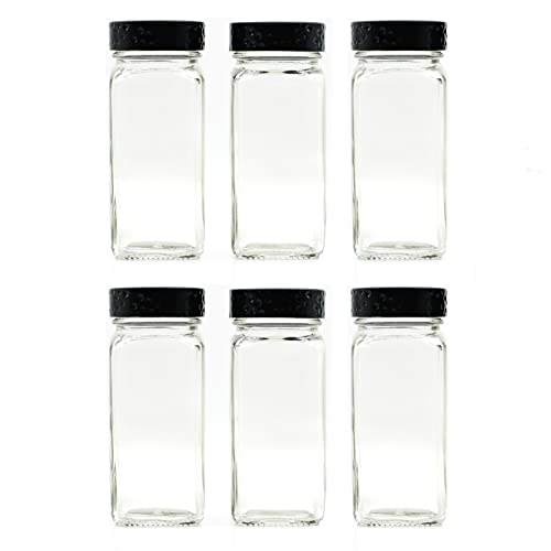 12 PCS Black Spice Jars, 4 oz Glass Seasoning Bottles, Spices Container, Empty Spice Jars, Square Spice Bottles with Airtight Plastic Caps with Shaker Lids