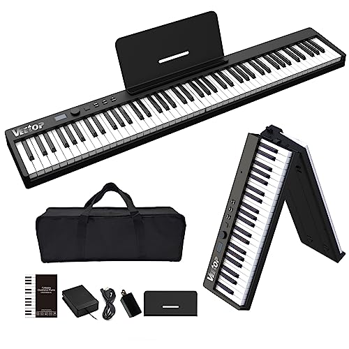 Veetop 88 Key Keyboard Piano Folding Piano with Full Size, Electric Piano Wood Grain Touch Sensitive Keyboard with Bluetooth MIDI Portable Digital Piano for Beginners and Travel (White)