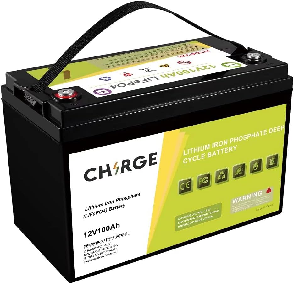 12V 100Ah Lithium Battery, Built-in 100A BMS, Rechargeable Iron Phosphate LiFePO4 Deep Cycles Battery Can Support 1280W Power Output for RV,Home Energy Storage and Off-Grid etc.