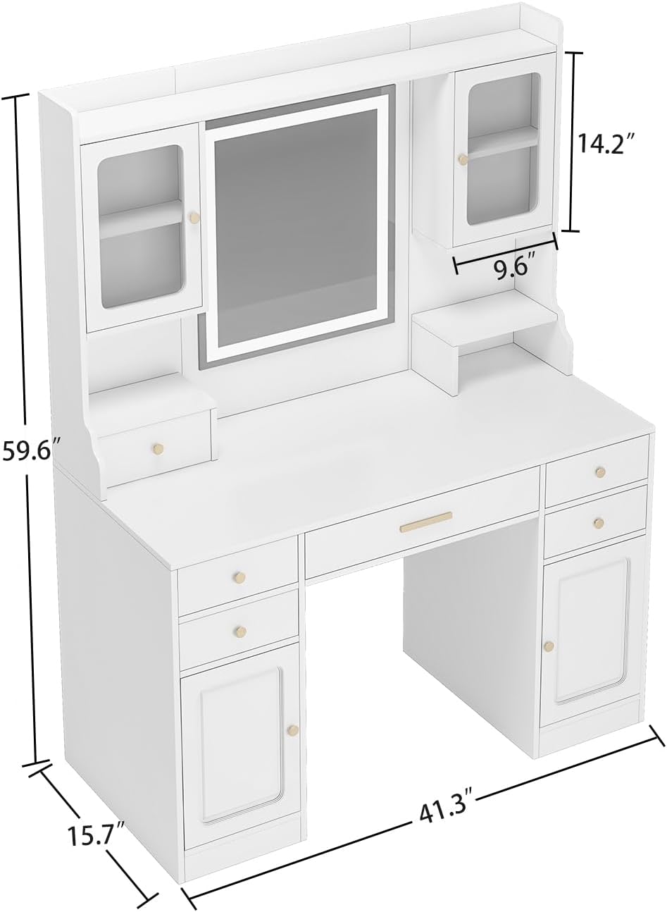 Vanity Desk with LED Mirror, 11 Drawers, 3 Color Lighting Modes S99131