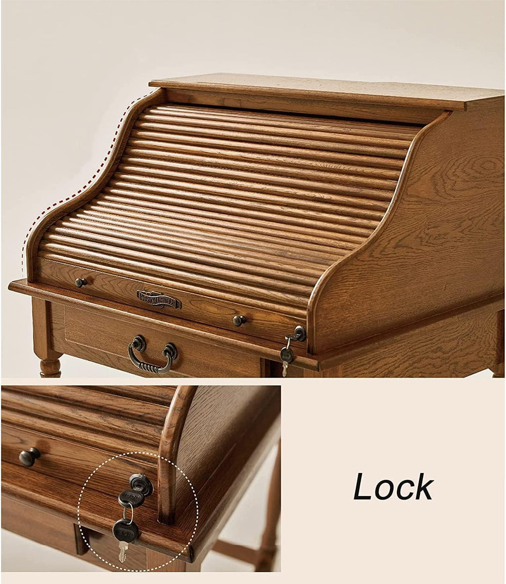 Oak Wood Vanity Desk with Pull-Out Mirror and Charging Port K34545