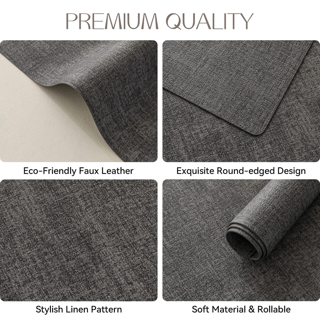 Vinyl Placemats Set of 6, Dark Grey Waterproof Faux Leather, 12x18 in U492023