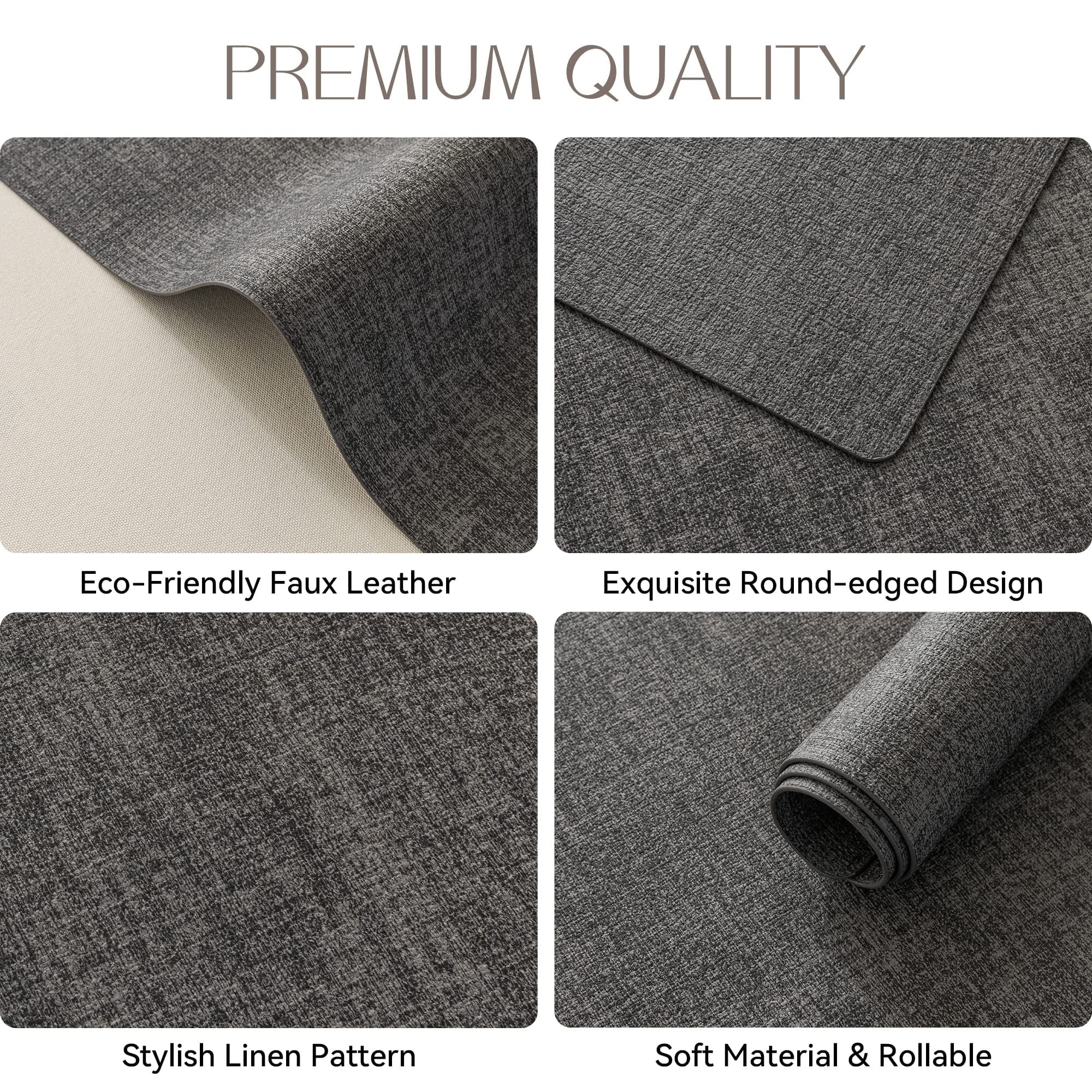 Vinyl Placemats Set of 6, Dark Grey Waterproof Faux Leather, 12x18 in U492023