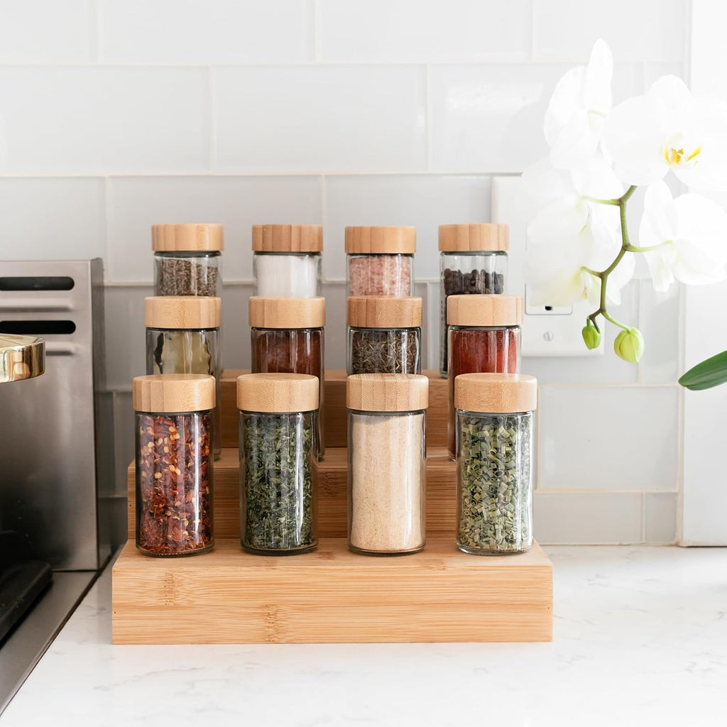 Glass Spice Jars with Bamboo Lids, 4oz Seasoning Containers with Labels E774