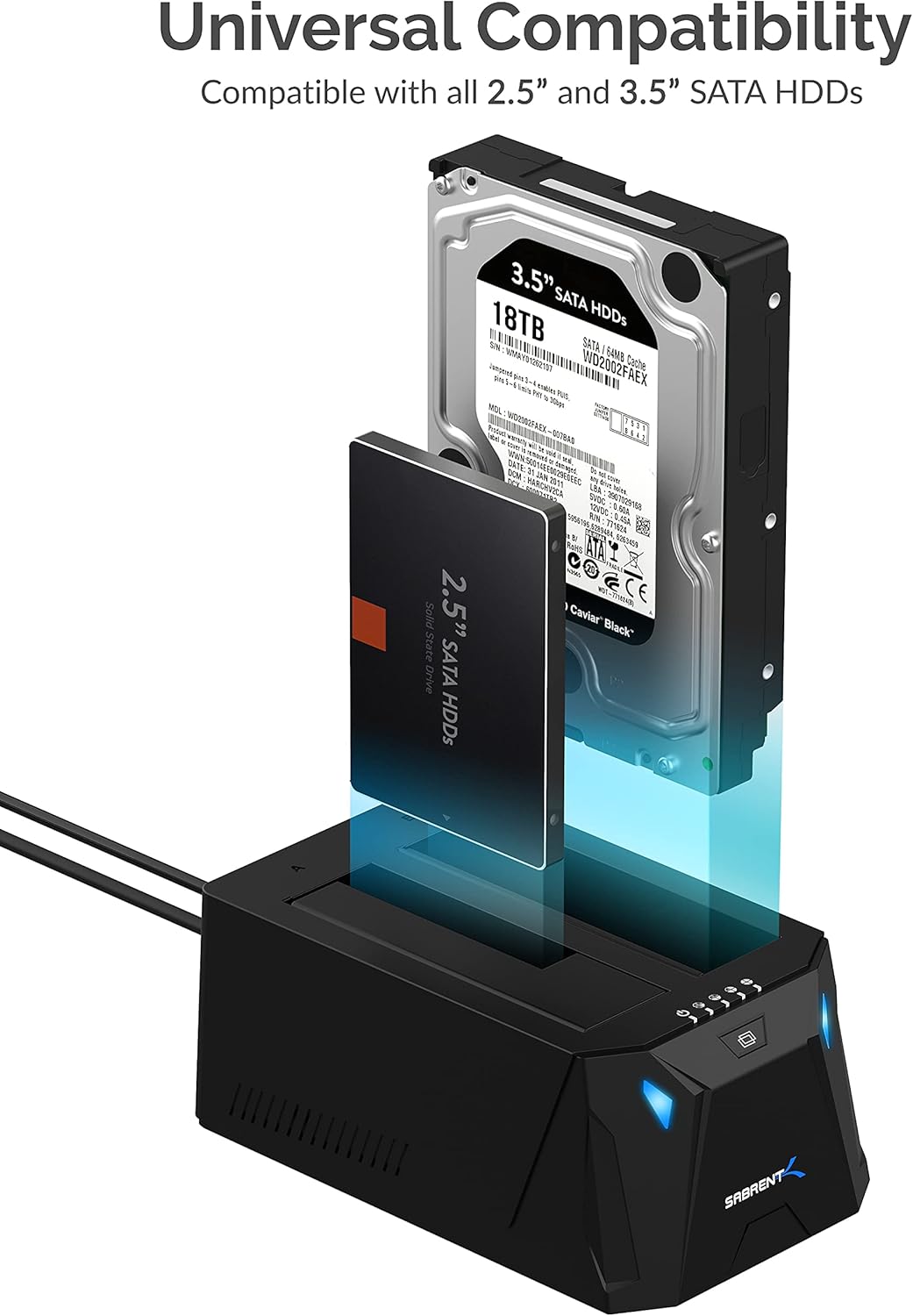 USB 3.0 to SATA Dual Bay External Hard Drive Docking Station for 2.5/3.5in HDD SSD with Cloner Function J42226