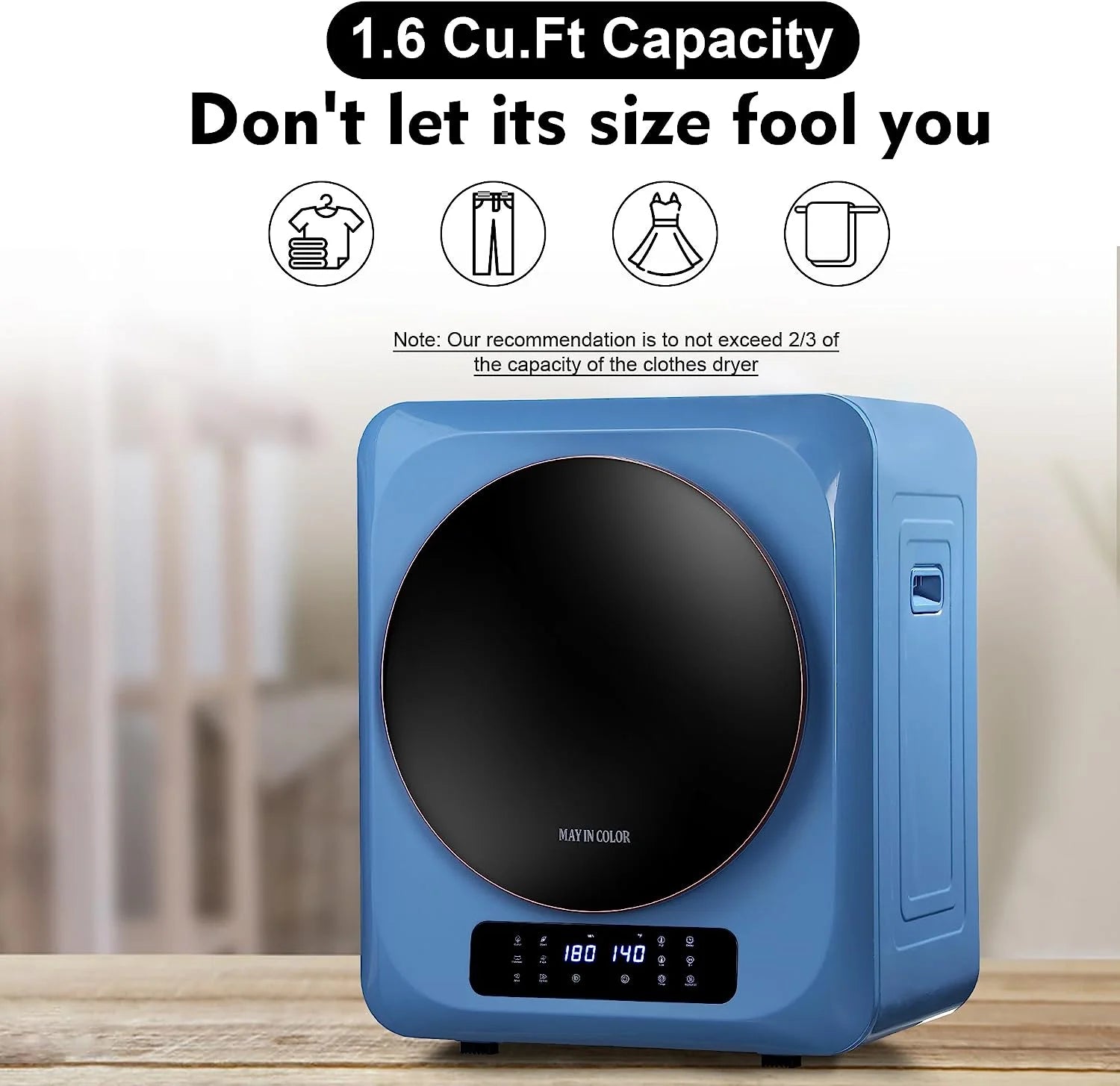 Compact Electric Dryer for Clothes, Portable with Stainless Steel Drum B8111