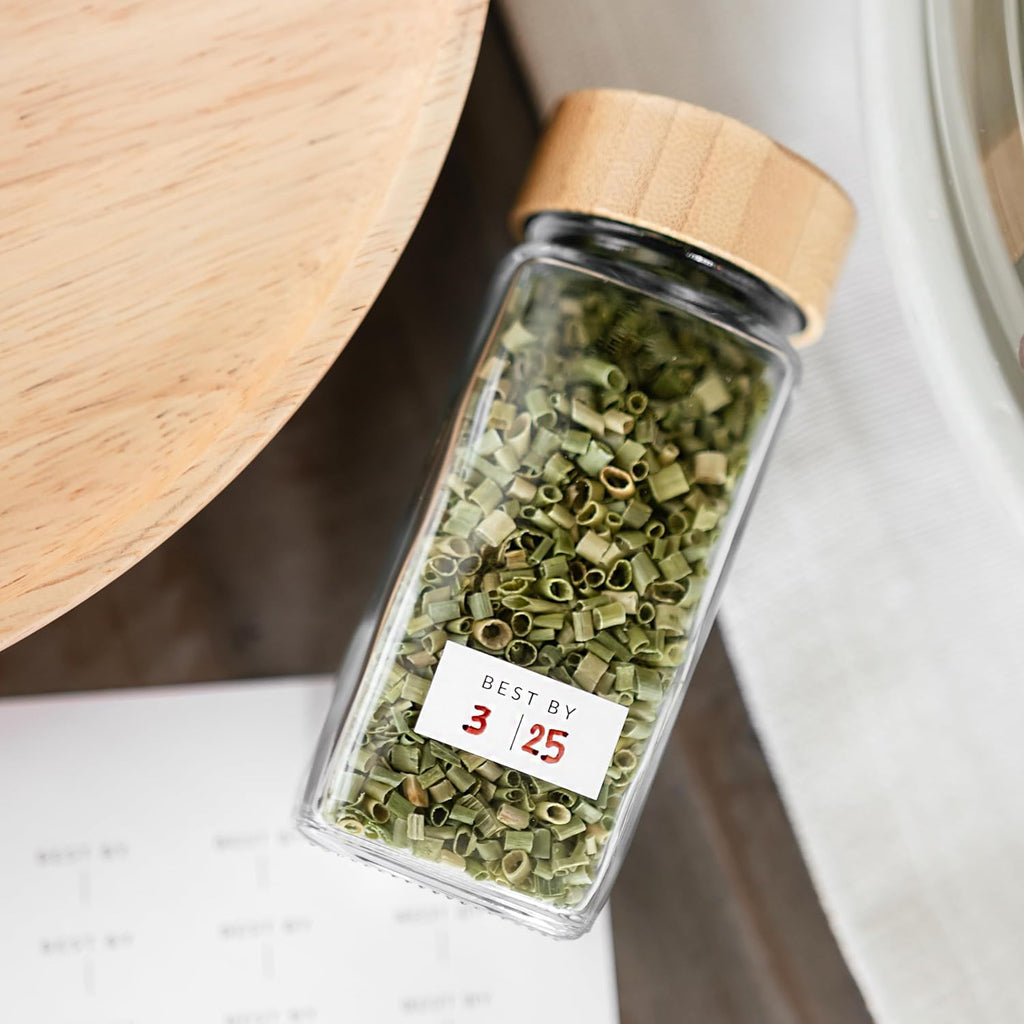 Glass Spice Jars with Bamboo Lid, 4oz Empty Seasoning Containers with Labels O351897