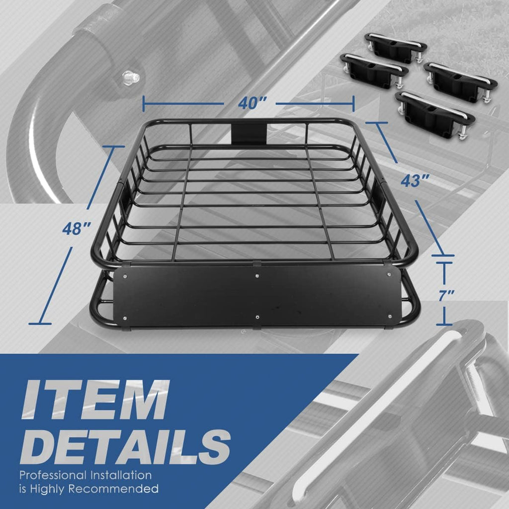 Roof Rack Top Mount Cargo Carrier Basket, 48 x 40 Inches, Black Q257178