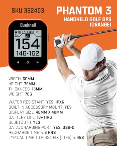Bushnell Phantom 3 Slope GPS Golf Green with Touchscreen and Magnetic Cart Mount C64332
