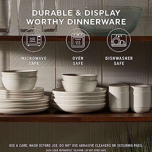Stoneware 8-Pc Dinnerware Set, Double Bead Plates and Bowls, Reactive Glazes, Navy E96050
