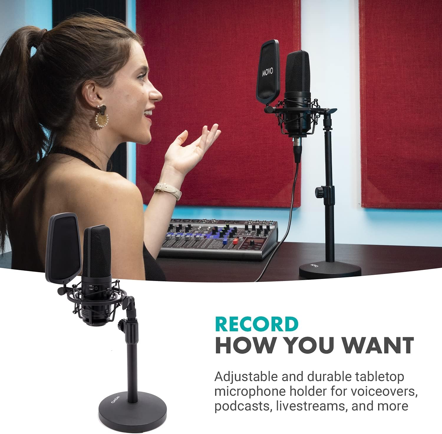 Podcast Equipment Bundle with XLR Wired Microphone, Studio Headphones, and Desktop Mic Stand with Pop Filter R985462