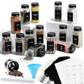 AOZITA 14 Pcs Glass Spice Jars with Spice Labels - 4oz Empty Square Spice Bottles - Shaker Lids and Airtight Metal Caps - Chalk Marker and Silicone Collapsible Funnel Included